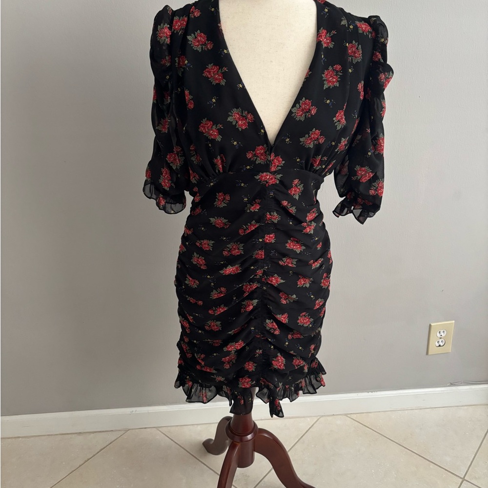 Zara Black Dress with Red Floral Design